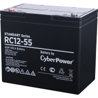 Battery CyberPower Standart series RС 12-55, voltage 12V, capacity (discharge 20 h) 55Ah, max. discharge current (5 sec) 500A, max. charge current 15A, lead-acid type AGM, terminals under bolt M6, LxWxH 230x138x205mm., full height with terminals 227mm., w