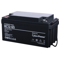 Battery CyberPower Standart series RС 12-65, voltage 12V, capacity (discharge 20 h) 65Ah, max. discharge current (5 sec) 650A, max. charge current 19.5A, lead-acid type AGM, terminals under bolt M6, LxWxH 350x167x175mm., full height with terminals 175mm.,