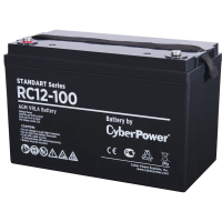 Battery CyberPower Standart series RС 12-100, voltage 12V, capacity (discharge 10 h) 95.3Ah, max. discharge current (5 sec) 950A, max. charge current 27A, lead-acid type AGM, terminals under bolt M8, LxWxH 330x173x215mm., full height with terminals 220mm.