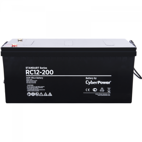 Battery CyberPower Standart series RС 12-200, voltage 12V, capacity (discharge 10 h) 202Ah, max. discharge current (5 sec) 1000A, max. charge current 60A, lead-acid type AGM, terminals under bolt M8, LxWxH 522x240x218mm., full height with terminals 234mm.