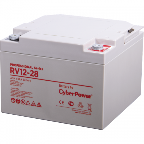 Battery CyberPower Professional series RV 12-28, voltage 12V, capacity (discharge 20 h) 29.4Ah, capacity (discharge 10 h) 31.5Ah, max. discharge current (5 sec) 390A, max. charge current 9A, lead-acid type AGM, terminals under bolt M6, LxWxH 166x175x125mm