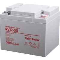 Battery CyberPower Professional series RV 12-50, voltage 12V, capacity (discharge 20 h) 50Ah, capacity (discharge 10 h) 50Ah, max. discharge current (5 sec) 500A, max. charge current 15A, lead-acid type AGM, terminals under bolt M6, LxWxH 197x165x170mm., 