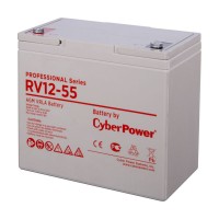 Battery CyberPower Professional series RV 12-55, voltage 12V, capacity (discharge 20 h) 60Ah, capacity (discharge 10 h) 55.6Ah, max. discharge current (5 sec) 660A, max. charge current 17A, lead-acid type AGM, terminals under bolt M6, LxWxH 230x138x205mm.