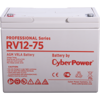 Battery CyberPower Professional series RV 12-75, voltage 12V, capacity (discharge 20 h) 80.8Ah, capacity (discharge 10 h) 75.8Ah, max. discharge current (5 sec) 900A, max. charge current 23A, lead-acid type AGM, terminals under bolt M6, LxWxH 259x168x208m