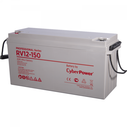 Battery CyberPower Professional series RV 12-150, voltage 12V, capacity (discharge 20 h) 151.6Ah, capacity (discharge 10 h) 152.5Ah, max. discharge current (5 sec) 1000A, max. charge current 45A, lead-acid type AGM, terminals under bolt M8, LxWxH 482x170x